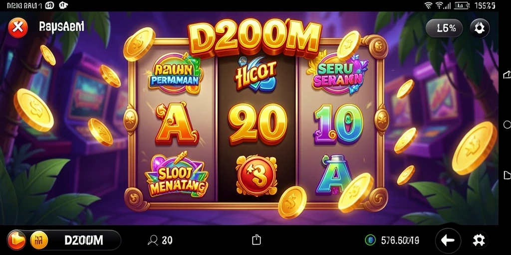 Tampilan menarik dari gameplay D200M yang penuh warna dan simbol slot.