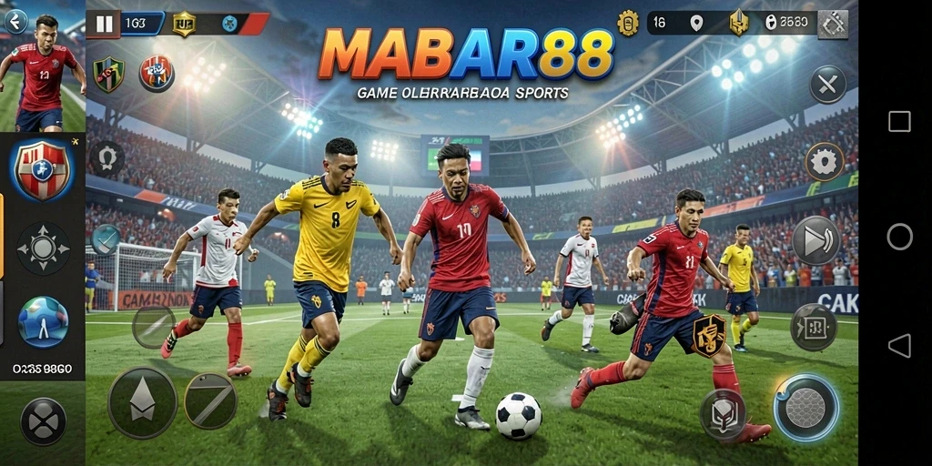 Screenshot utama MABAR88 menampilkan aksi seru dalam game olahraga.