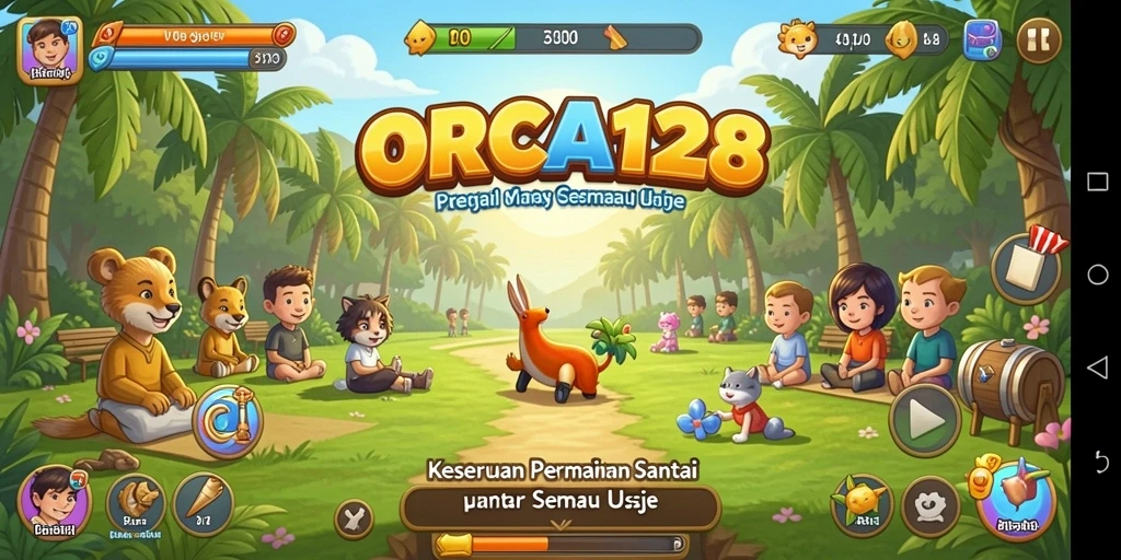 Screenshot gameplay ORCA128 yang menarik dan penuh warna.