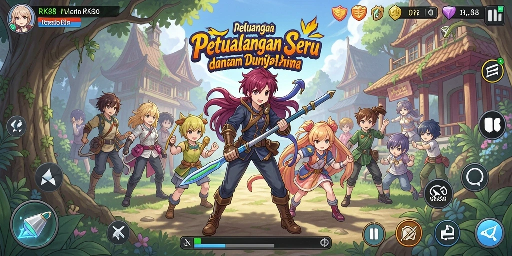 Screenshot utama RK88 menampilkan aksi pertarungan karakter Anime.