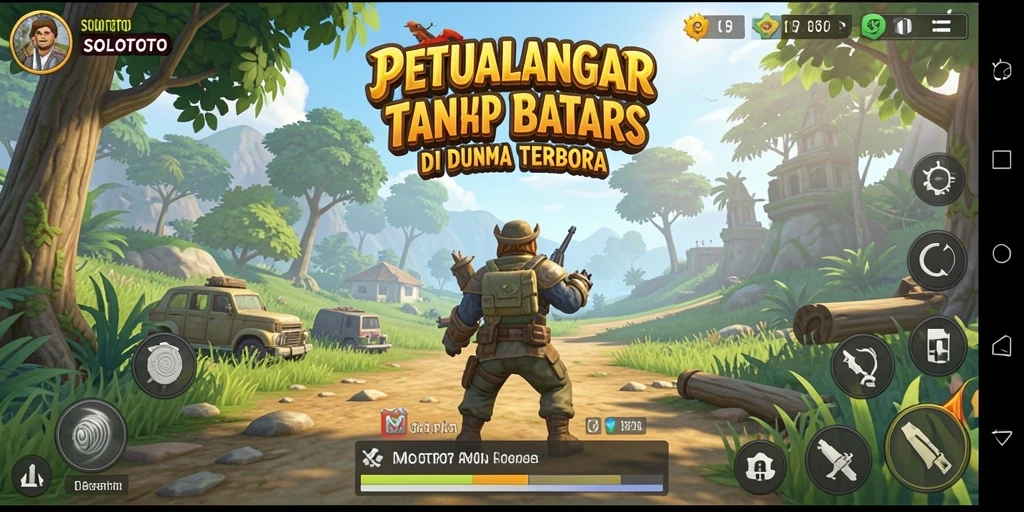 Tangkapan layar gameplay SOLOTOTO menampilkan dunia terbuka yang luas dan berwarna.