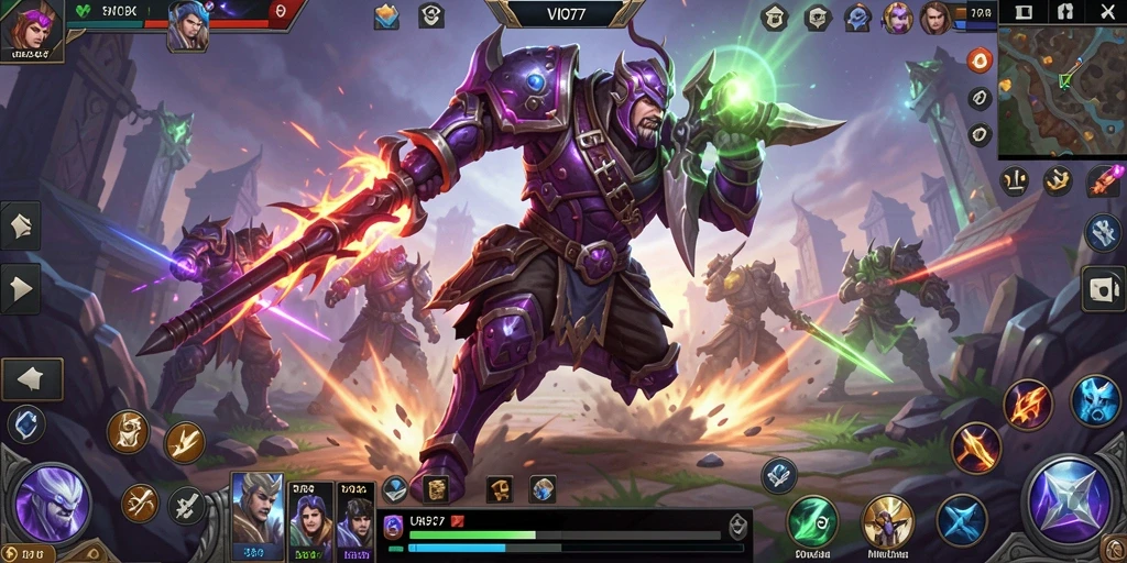 Tangkapan layar menampilkan aksi intens dalam gameplay MOBA VIO77.